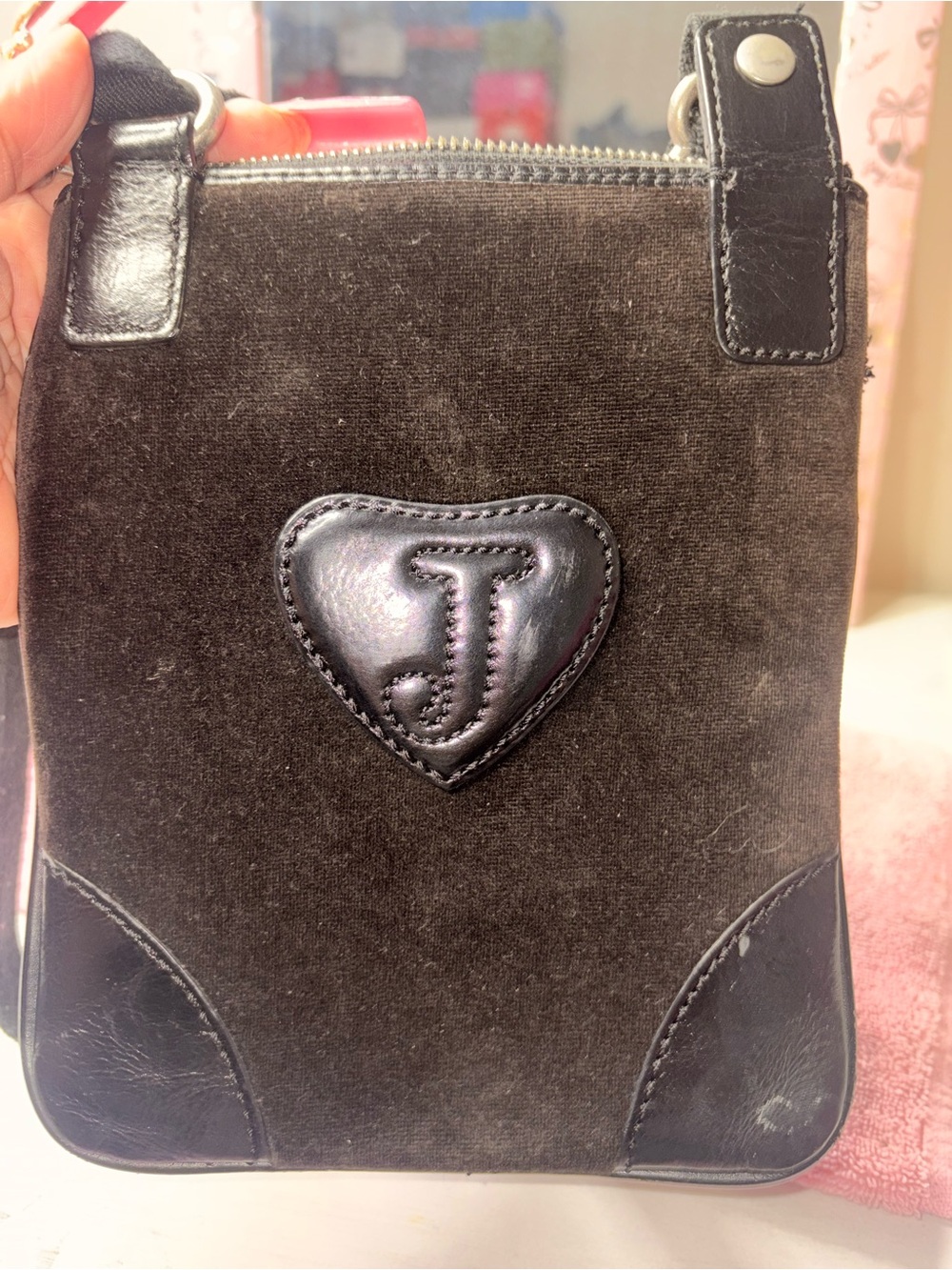 Juicy Couture Dark Brown Velvet Crossbody with Embroidered Crest - Picture 2 of 7